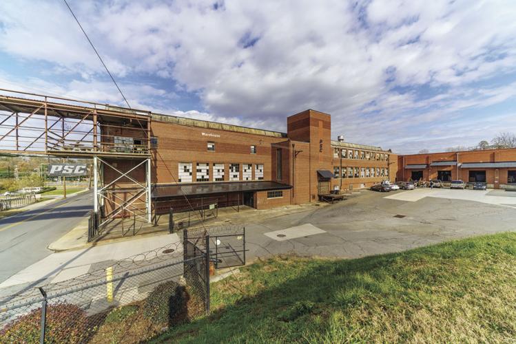 The historic Thomasville Furniture building on Ivy Avenue, viewed from the side.